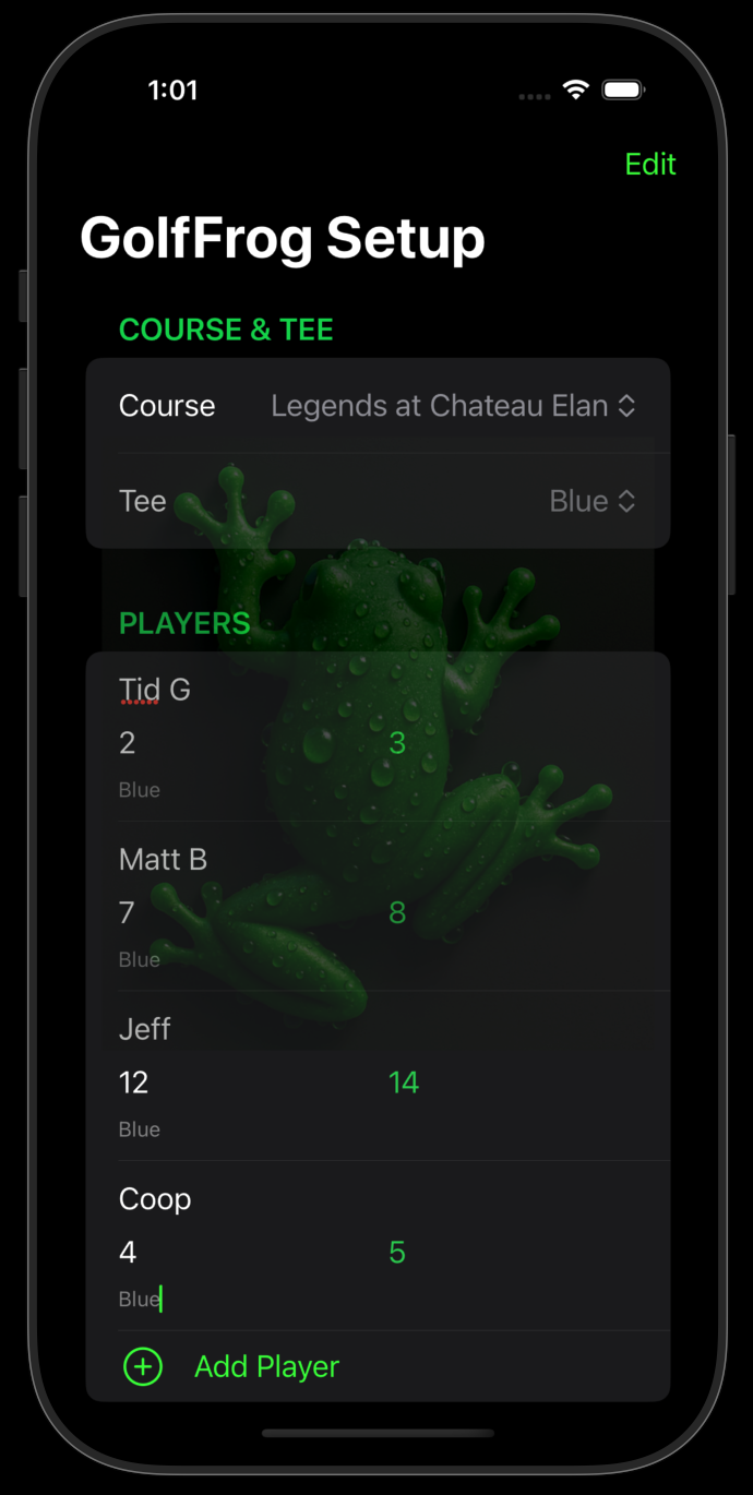 GolfFrog setup screen